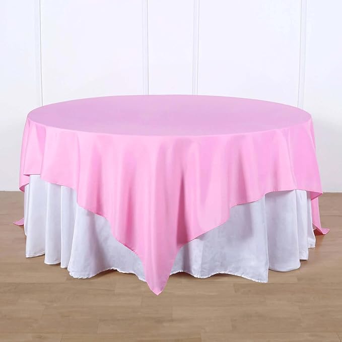 Efavormart 90" Square Polyester Table Overlay for Wedding Kitchen Dining Events - Pink