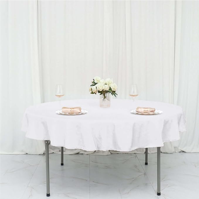 Efavormart Round Tablecloth, 70 Inch Stain & Wrinkle Resistant Washable Table Cloth, Decorative Polyester Fabric Table Cover for Banquet, Wedding, Dining- White