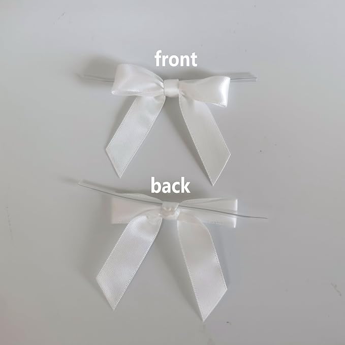 50pcs 2-1/2" White Satin Ribbon Bows with Twist Ties for Wedding Box Gift Wrapping Packing Christmas Decoration (White)