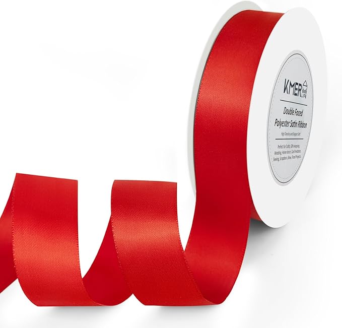 1 inch x 25 Yards Double Faced Red Satin Ribbon, Polyester Ribbon for Christmas Gift Wrapping, Weddings Party, Hair Bow, Invitation Decorations and More