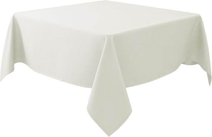 Biscaynebay Textured Fabric Square Tablecloths 60x60 Inches, Ivory Water Resistant Table Cloth Small Card Folding Table Covers Linen for Dining, Kitchen, Wedding and Parties etc. Machine Washable