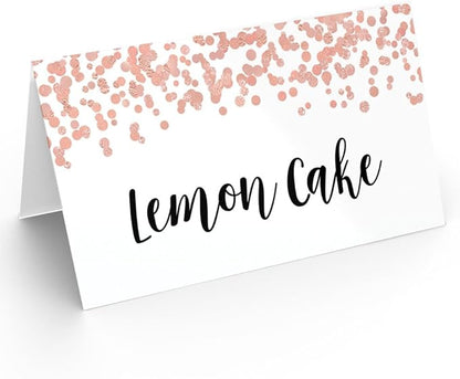 Printed Party Table Place Cards for All Occasions and Events, Set of 25 (Rose Gold)