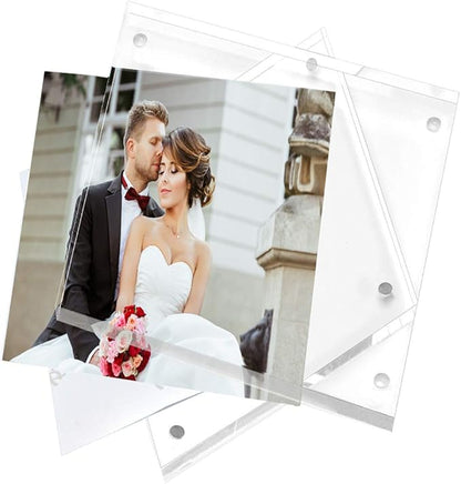 Magicool Premium Acrylic Photo Frame- Magnet Photo Frame -Double Sied Thick Desktop Frames (5x5 5 pack)
