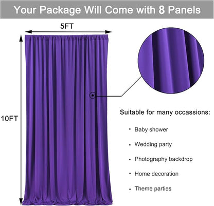 40 ft x 10 ft Wrinkle Free Purple Backdrop Curtain for Parties, 5ft x 10ft 8 Panels Polyester Purple Photo Backdrop Drapes for Wedding Birthday Party Baby Shower Fabric Photo Curtains for Mermaid