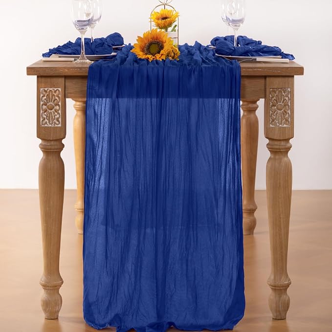 Royal Blue Cheesecloth Table Runner Blue 4 Pack Fall Table Runnerss Boho Gauze 120 Inches Fall Table Decorations for Thanksgiving Weddings Bridal Baby Shower Birthday Parties Decor