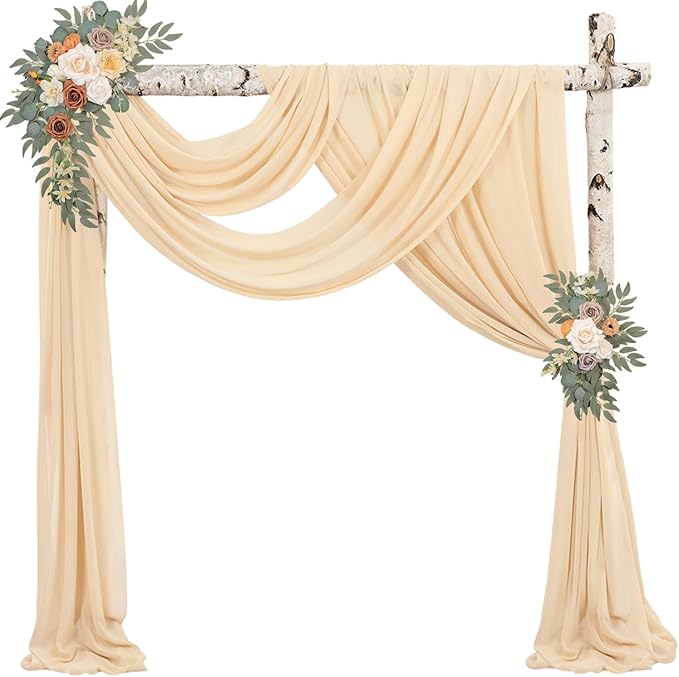 4 Panels Wedding Arch Draping Fabric 20Ft Length x 28" Width Champagne Arch Drapes Chiffon Fabric Sheer Curtains Backdrop for Party Bridal Decorations Wedding Ceremony Ceiling Stage Reception Decor