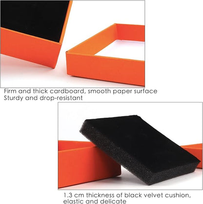 Gift Box Necklace Earring Ring Box Gift Box,12 Pieces Square Cardboard Jewelry Gift Boxes,Cotton Filled Cardboard Paper Jewelry Box Gift Case (3.5x3.5x1.25 Inches) (Orange)