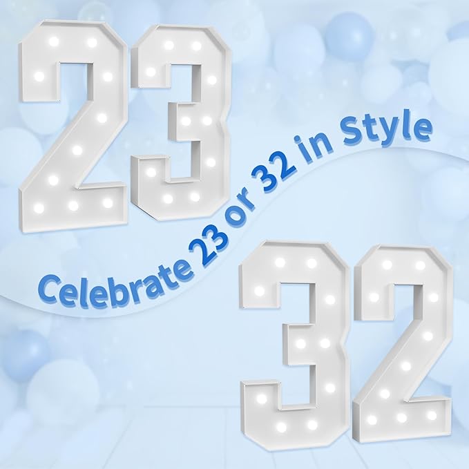 Marquee Numbers Large 32nd-Birthday Decorations: 4ft Light Up Number Party Decor 23 Year Old Women And Men Birthday Decoration Backdrop 23 Anniversary Cardboard Big Mosaic Balloon Frame Number 32