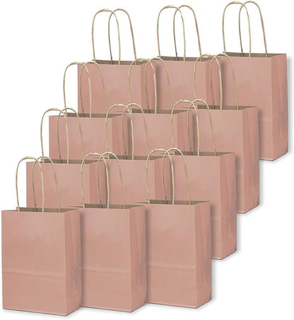 qiqee 24 Pcs Coffee Mini Paper Gift Bags with Handles 6"x4.5"x2.5" Small Brown Kraft Party Favor Bags Treat Bags Multiple Uses (Mini size)