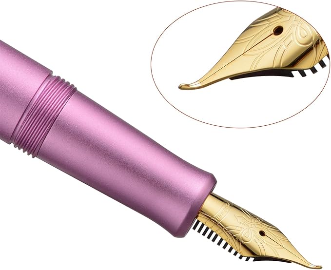 Hongdian M2 Mini Fountain Pen with Bent Nib, Sleek Shape Aluminium Short Pocket Travel Pen (Lilac Purple)