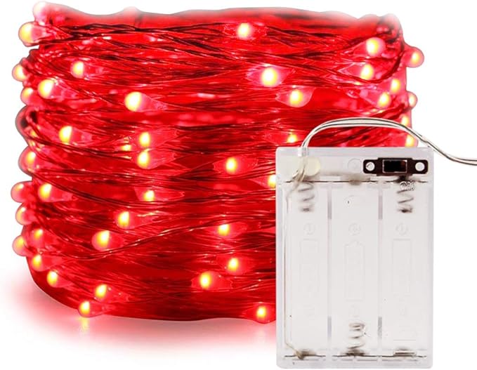 ANJAYLIA String Lights, 16.5Ft/5M 50leds Bright Light Party Home Festival Decorations Battery Operated Lights(Red)