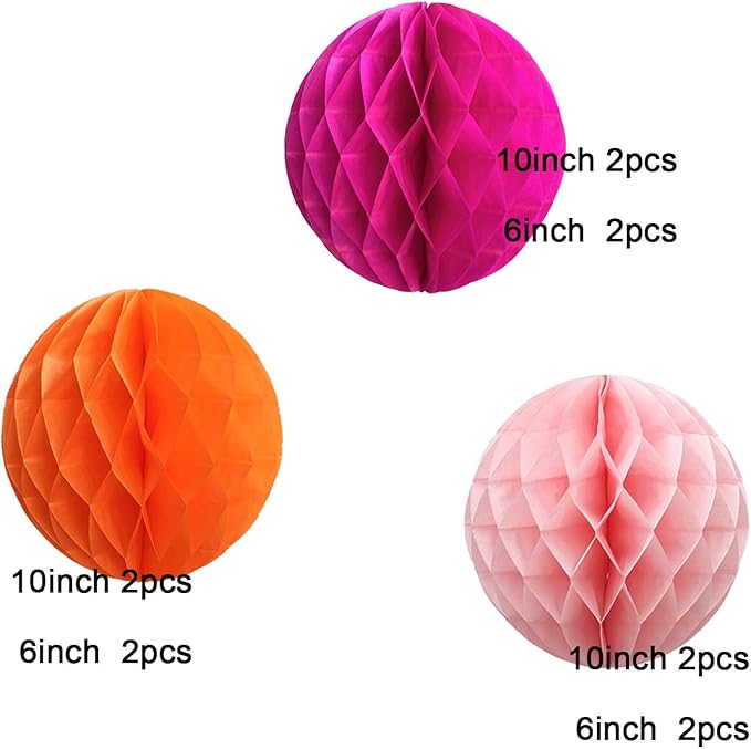 Hot Pink Orange Paper Honeycomb Balls,12 Pack Hanging Tissue Pom Poms for Birthdays,Weddings,Home Party Decoration(Hot Pink,Pink,Orange)