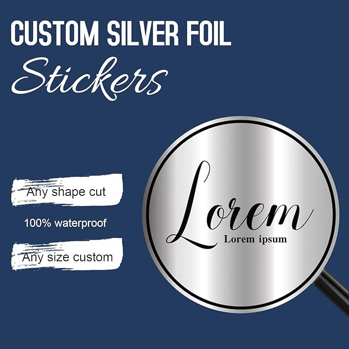 Custom Logo Stickers for Business, Personalised Logo Labels - Any Shape, Waterproof, Glossy (Silver Matte)