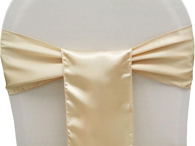 MDS Pack of 125 PCS Satin Chair Sashes Charmeuse Sateen Dining Chair Bows Ribbon Ties Back Sash for Wedding Party Birthday Home Hotel Restaurant Banquet Decoration (7 x 108 Inch, Cream)