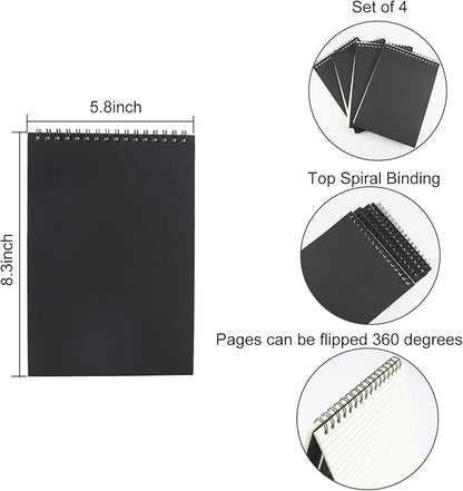 4 Pcs Top Bound Spiral Notebook,8.3 inch x 5.8 inch,60 Sheet,7mm College Ruled Paper,A5 Spiral Note Pads Memo Lined Notebook Journal for School and Office Supplies (Black)