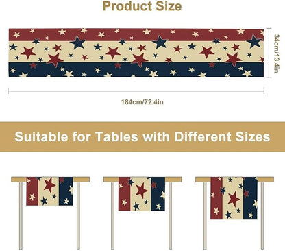 Memorial Day Table Runner, 4th of July American Patriotic Independence Day Stars Stripes Print Table Runne for Summer Holiday USA Home Decoration Party,13x108inch