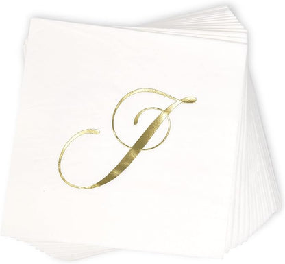 Gift Boutique 100 Gold Foil Monogram J Cocktail Napkins Disposable Paper Hand Towels for Wedding Baby Shower Holiday Party Powder Room Decor