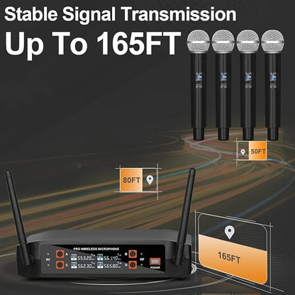 Depusheng DX4 Wireless Microphone, Professional 4 Channels Karaoke Handheld System for Home Karaoke, Meeting, Party, Church, DJ, Wedding, Home KTV Set