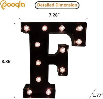 Decorative LED Illuminated Letter Marquee Sign - Alphabet Marquee Letters with Lights For Wedding Birthday Party Christmas Night Light Lamp Home Bar Decoration F, Black