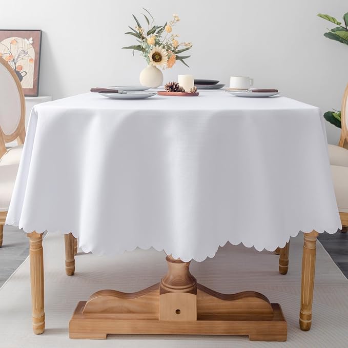 Oval White Tablecloth 60 x 84 Inch Polyester Fabric Washable Table Cloth Decorative Solid Color Wrinkle Resistant Table Cover for Dining Party Wedding Camping