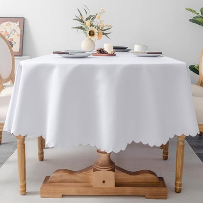 Oval White Tablecloth 60 x 84 Inch Polyester Fabric Washable Table Cloth Decorative Solid Color Wrinkle Resistant Table Cover for Dining Party Wedding Camping