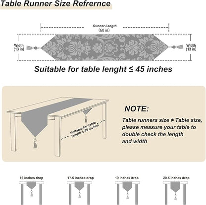 HeMiaor Chenille Jacquard Thick Table Runner Delicate Tassel for Meeting Decor and Dining Table Retro Embroidery Pattern for Christmas Festive Wedding Decoration Beige 60 inches Long
