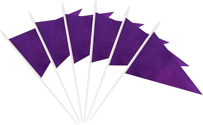 12 Pack Purple Pennant Flags Small Mini Hand Held Solid Color Pennant On Sticks Flags with 12.6"Solid Pole & Spear Top,Party Events Celebration,School,Grand Opening,Kids Birthday,Sports Clubs,Flower Pot