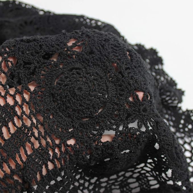 KEPSWET Cotton Handmade Crochet Lace Table Runner Black Rectangle Coffee Table Dresser Decor (14x36 inch)