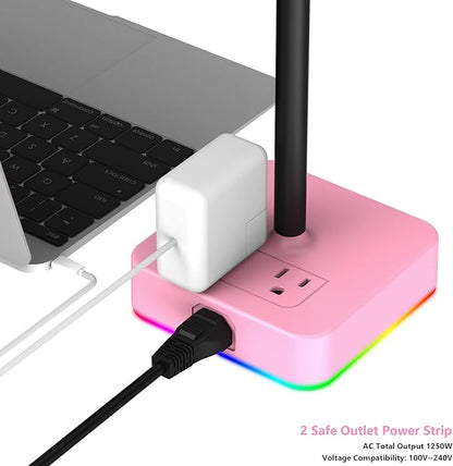 KAFRI RGB Headphone Stand with USB Charger Desk Gaming Headset Holder Hanger Rack with 3 USB Charging Port and 2 Outlet - Suitable for Gamer Desktop Table Game Earphone Accessories Girlfriend Gift