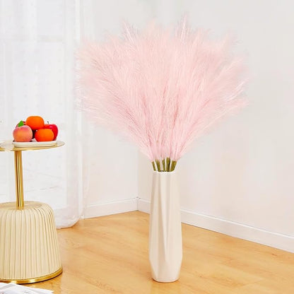 35" Pink Faux Pampas Grass Decor, 8pcs Large Tall Fluffy Artificial Pompous Grass Branches Floral Fake Pompas Grass Bulrush Floor Vase Filler Flower Arrangement for Home Wedding Boho Decor