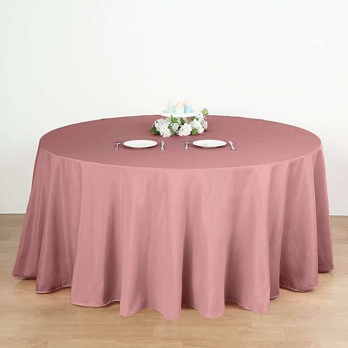 Efavormart Round Tablecloth, 132 Inch Stain & Wrinkle Resistant Washable Table Cloth, Decorative Polyester Fabric Table Cover for Banquet, Wedding, Dining- Dusty Rose