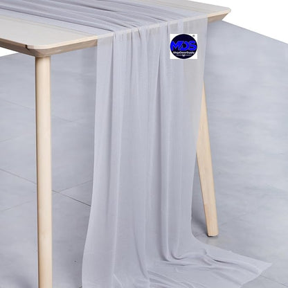 MDS 15 Pack 10ft Chiffon Table Runner 29 x 120 Inches Sheer Wedding Runner Romantic Rustic Table Runner for Wedding Decorations, Birthday Parties, Bridal Shower Party Arch Decor - Cool Gray