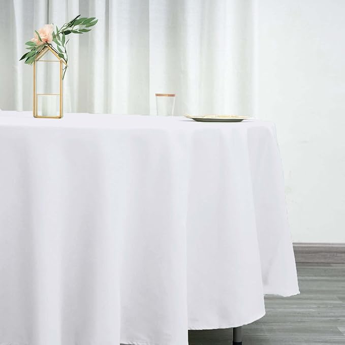 Efavormart Round Tablecloth, 108 Inch Stain & Wrinkle Resistant Washable Table Cloth, Decorative Polyester Fabric Table Cover for Banquet, Wedding, Dining- White