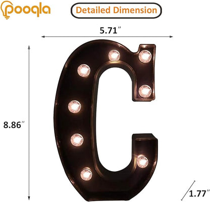 Pooqla Decorative LEDs Illuminated Letter Marquee Sign - Alphabet Marquee Letters with Lights for Wedding Birthday Party Christmas Night Lights Lamp Home Bar Decoration C, Black