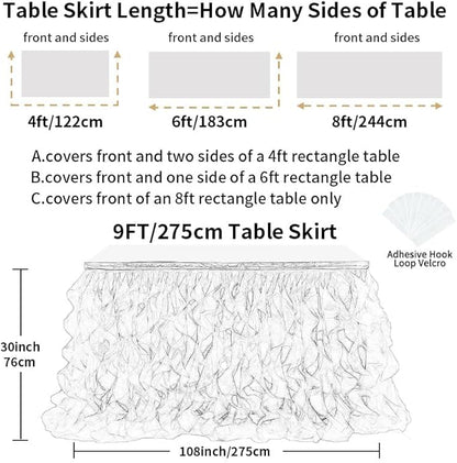Luxury Organza Mesh Table Skirt Draping Floating Romance - Perfect for Bridal Showers, Birthday Weddings - Clear Flowing Decoration for a Wonderful Main Cake Table (Black-9ft, 108" Lx30 H)