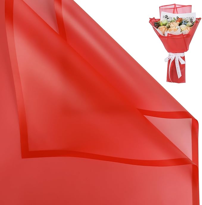 NESCCI 20 Sheet Flower Wrapping Paper - Waterproof Floral Bouquet Wrapping Paper, Florist Supplies Packaging Paper for Wedding Birthday Gift DIY (Translucent Red)