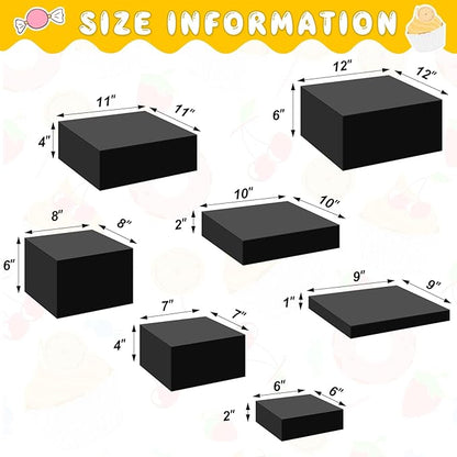 Leinuosen 7 Pcs Large Buffet Risers Set 6" to 12" Acrylic Display Box Catering Dessert Table Riser Food Display Decorative Stand with Hollow Bottom for Catering Supplies(Black, Square)
