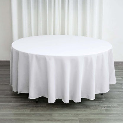 Efavormart Round Tablecloth, 108 Inch Stain & Wrinkle Resistant Washable Table Cloth, Decorative Polyester Fabric Table Cover for Banquet, Wedding, Dining- White