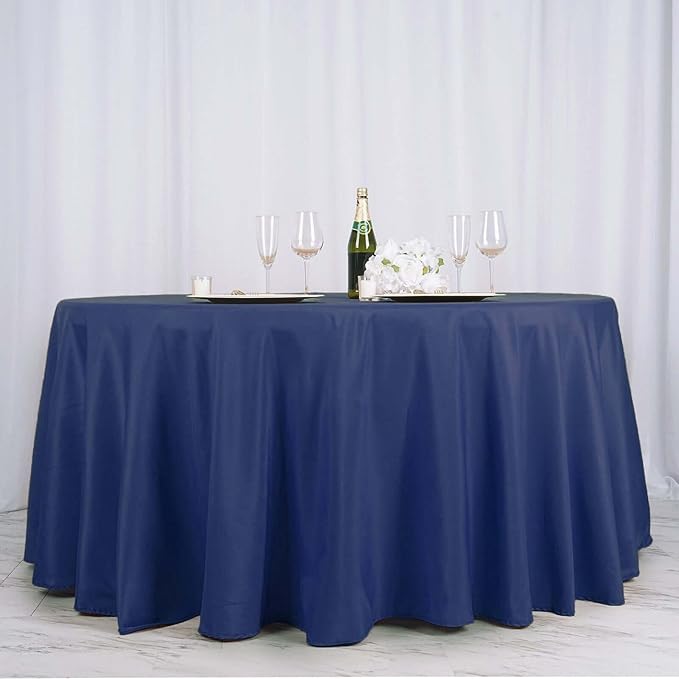 Efavormart Round Tablecloth, 132 Inch Stain & Wrinkle Resistant Washable Table Cloth, Decorative Polyester Fabric Table Cover for Banquet, Wedding, Dining- Navy Blue