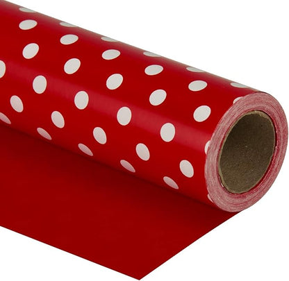 WRAPAHOLIC Reversible Wrapping Paper - Mini Roll - 17 Inch X 33 Feet - Red and Polka Dot Design for Birthday, Holiday, Wedding, Baby Shower
