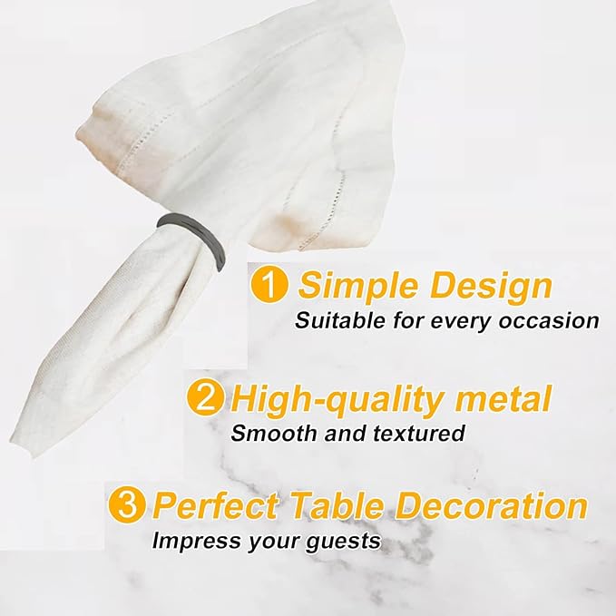 Grey Napkin Rings - 10 Pcs Stainless Steel Napkin Rings,Black Rotundity Metal Napkin Ring for Table Settings Wedding Christmas Party Dinner Table
