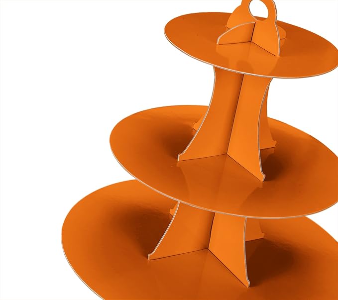 3-Tier Cupcake Stand, Cake Stand holder, Tiered DIY Cupcake Stand Tower for Dessert Table Displays, Birthday Theme Party Favors Decoration, Floral Tea Party, 12" W x 12.8" H, Orange