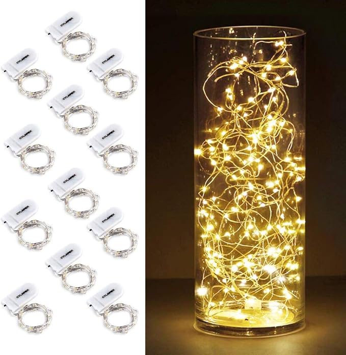 CYLAPEX 12 Pack Fairy Lights String Battery Operated Fairy Lights, 20 LED on 3.3ft Silvery Copper Wire, Firefly Lights Warm White for Wedding Party Mason Jar Christmas Decorations Bedroom Decor