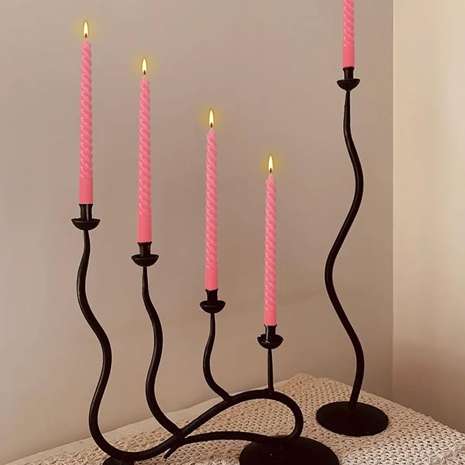 12-Pack Pink Spiral Taper Candles – 10 Inch Elegant Dripless & 10-Hour Burn – Long-Lasting Decorative Candles for Weddings, Birthdays, Parties, Church, Home Decor & Romantic Dinners