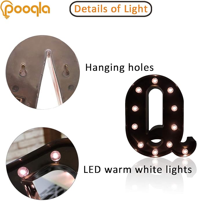 Decorative LED Illuminated Letter Marquee Sign - Alphabet Marquee Letters with Lights For Wedding Birthday Party Christmas Night Light Lamp Home Bar Decoration Q, Black