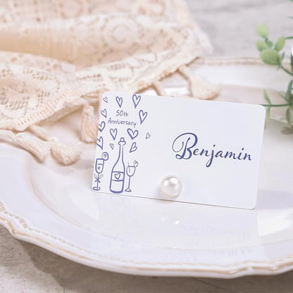UNIQOOO 12Pcs Decorative Pearl Place Card Holders Bulk, Elegant Ivory Name Card Stands Set, for Wedding Table Place Cards, Dessert Table Decor, Retail Shop, Business Card, Name Tag, Party Food Signs