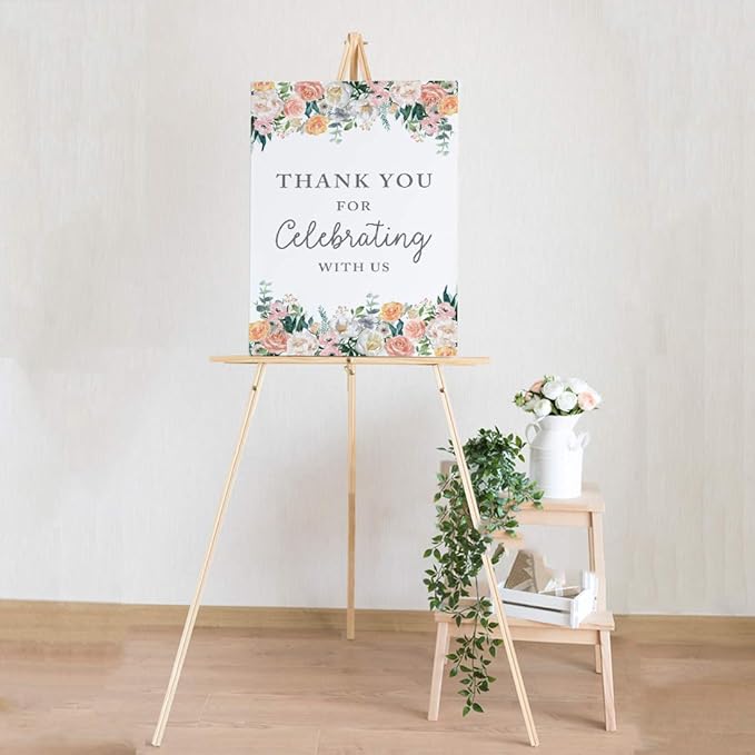 Andaz Press Extra Large Wedding Easel Board Party Sign, 12x18-inch, Peach Coral Floral Flowers Roses on White, Thank You for Celebrating With Us, 1-Pack