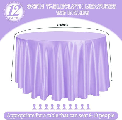 fani 12 Pack 120 Inch Lavender Satin Tablecloth - Silky Round Tablecloth Overlay Smooth Fabric Table Cover, Bright Table Decoration for Wedding Party Banquet Events Restaurant Kitchen Dining