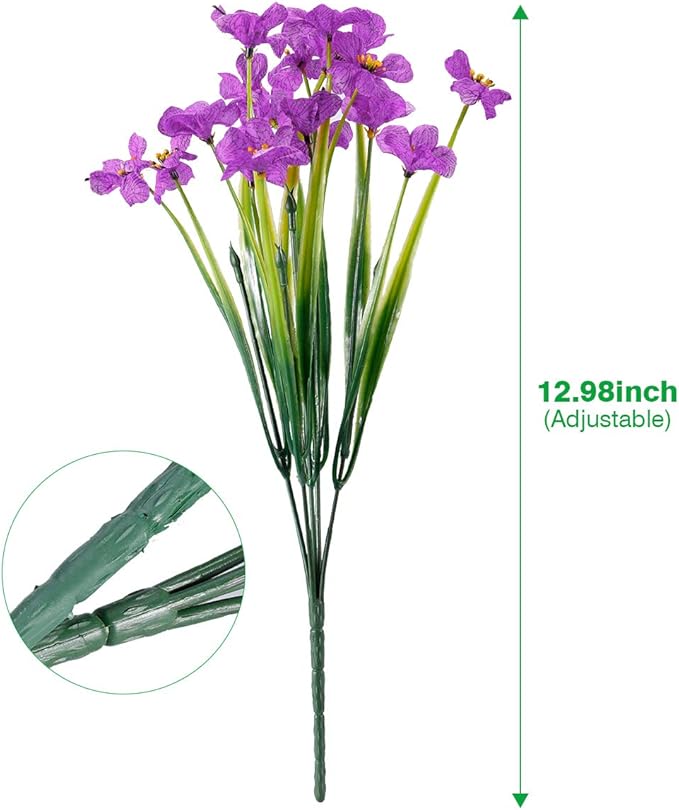 30 Bundles Artificial Flowers Outdoor UV Resistant Fake Flowers No Fade Faux Plastic Plants Garden Porch Window Box Decorating(Purple)