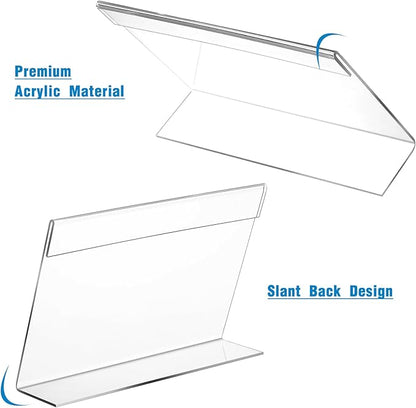 Vicenpal 100 Pcs 7x5 Inch Clear Acrylic Sign Holder Plastic L-shape Vertical Menu Stand, Picture Photo Frames, Table Paper Holder, Flyer Sign Display Stand for Restaurants, Store, Office, Wedding